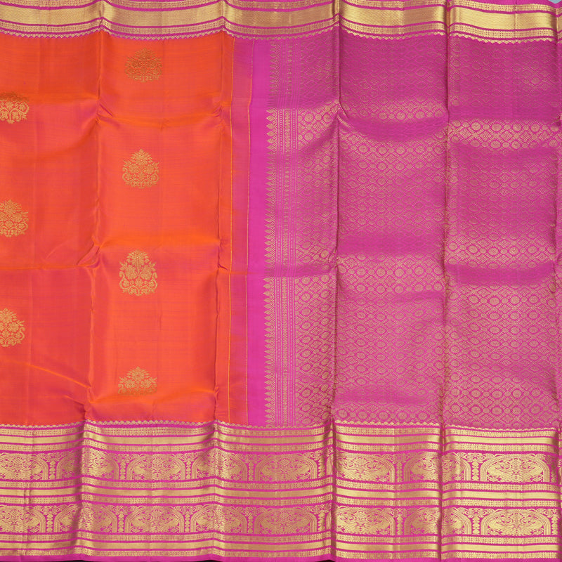 Hayagrivas Handloom Orangish-Pink Kanjivaram Silk Saree with Rani Pink Border KBF776H2-5