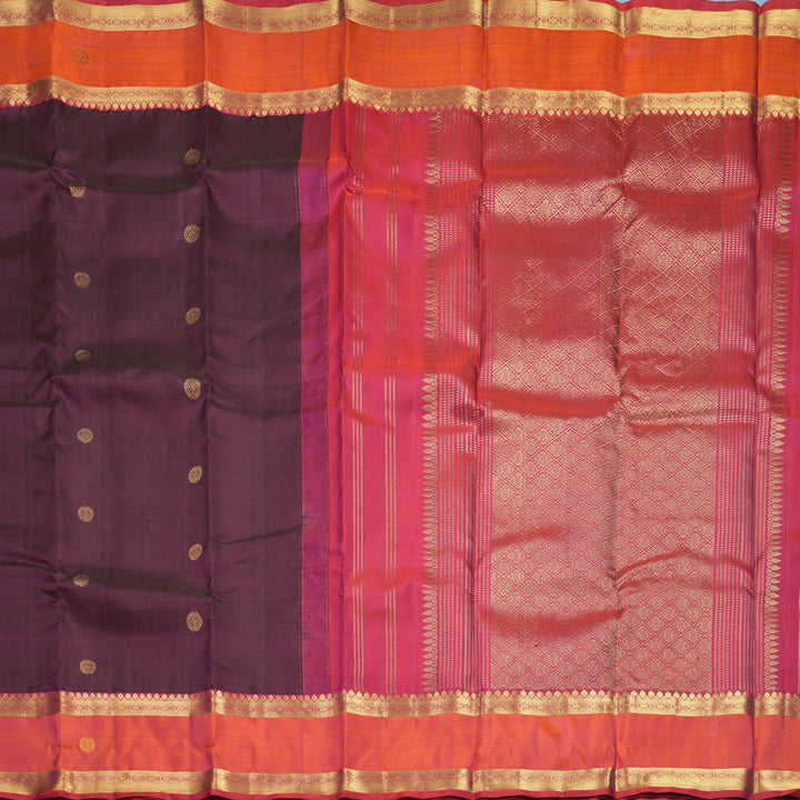 Hayagrivas Handloom Wine Purple Kanjivaram Silk Saree with Orange Border KBF776H2-6