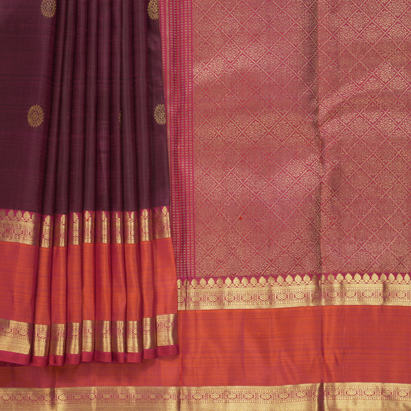 Hayagrivas Handloom Wine Purple Kanjivaram Silk Saree with Orange Border KBF776H2-6