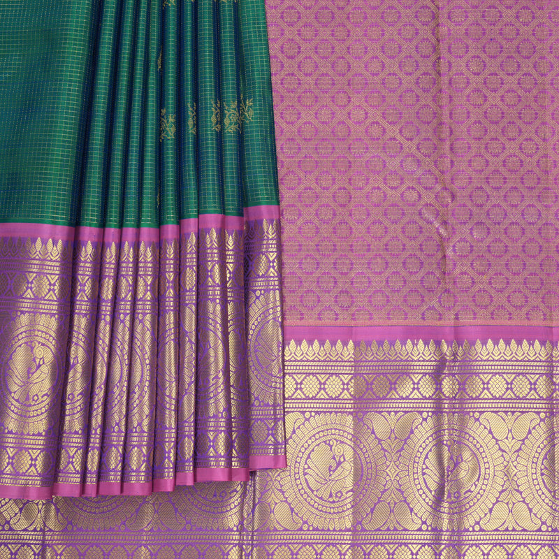 Hayagrivas Handloom Mayilkazhuthu Kanjivaram Silk Saree with Lavender Border KBF776H3-1