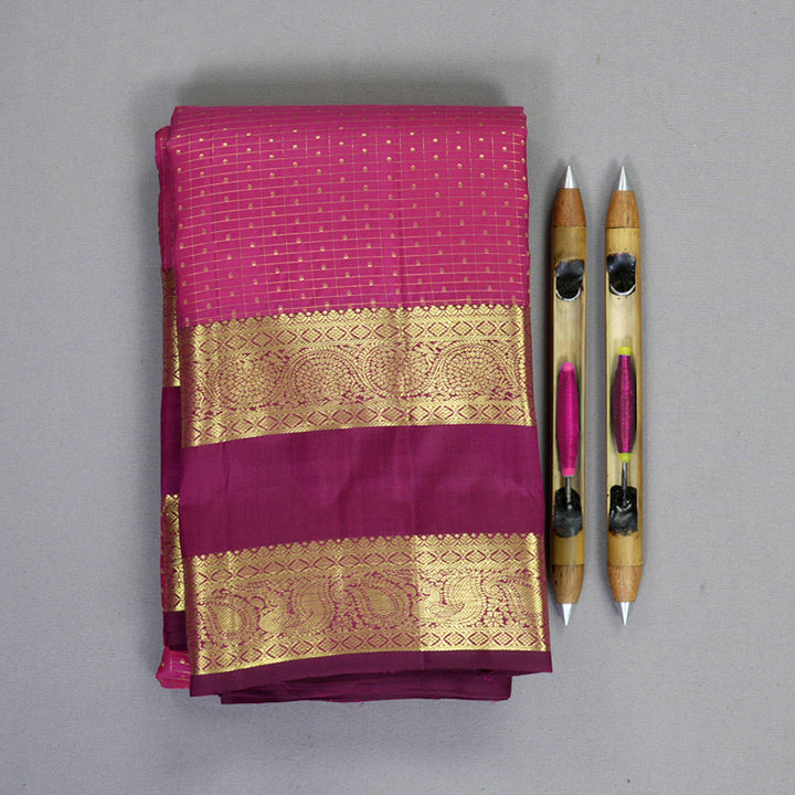Hayagrivas Handloom Rani Pink Kanjivaram Silk Saree with Purple Border KBF776H3-4