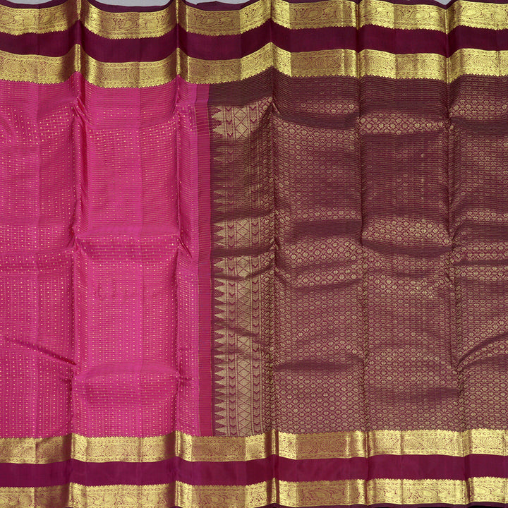 Hayagrivas Handloom Rani Pink Kanjivaram Silk Saree with Purple Border KBF776H3-4