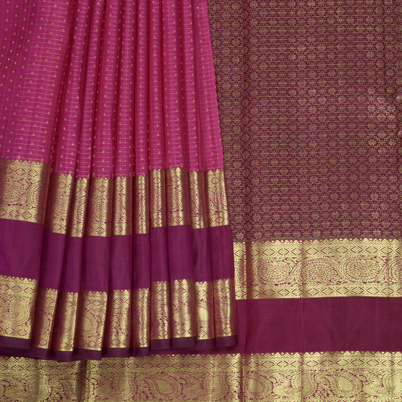 Hayagrivas Handloom Rani Pink Kanjivaram Silk Saree with Purple Border KBF776H3-4