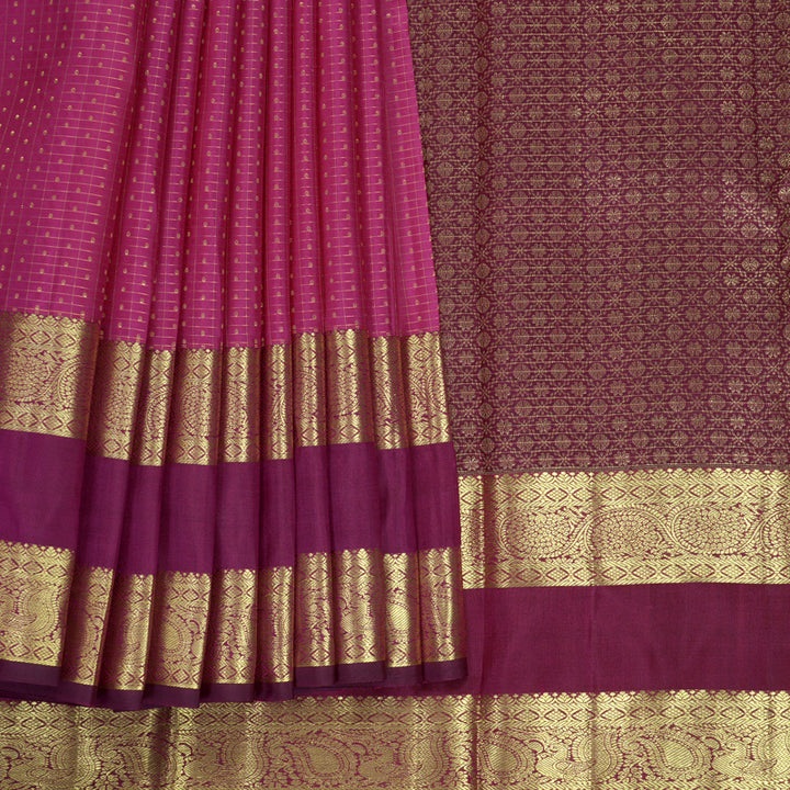 Hayagrivas Handloom Rani Pink Kanjivaram Silk Saree with Purple Border KBF776H3-4