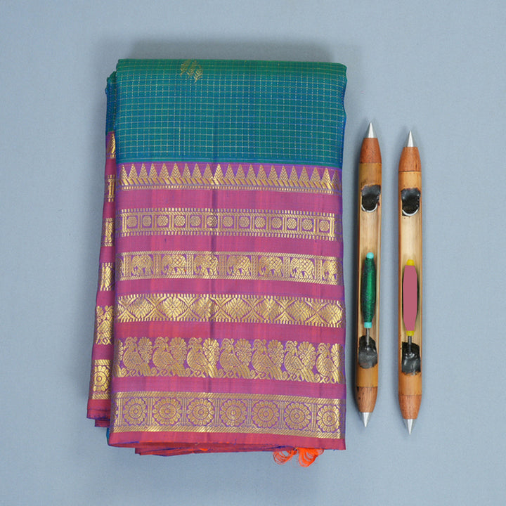 Hayagrivas Handloom Mayilkazhuthu Kanjivaram Silk Saree with Rust Purple Border KBF776H3-5