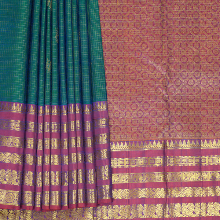 Hayagrivas Handloom Mayilkazhuthu Kanjivaram Silk Saree with Rust Purple Border KBF776H3-5