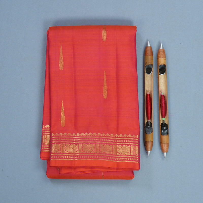 Hayagrivas Handloom Orangish-Pink Kanjivaram Silk Saree KBF776H4-1