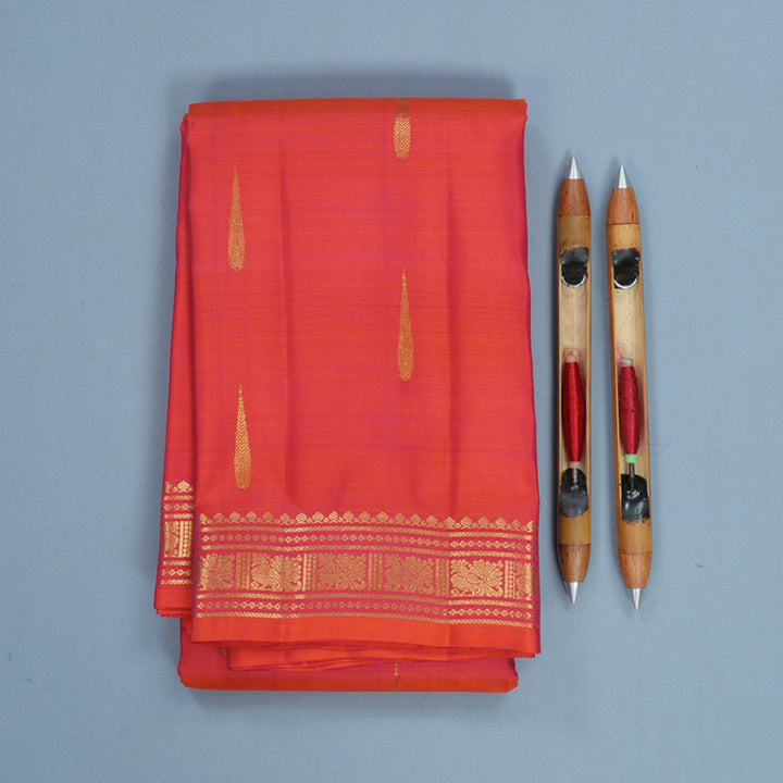 Hayagrivas Handloom Orangish-Pink Kanjivaram Silk Saree KBF776H4-1