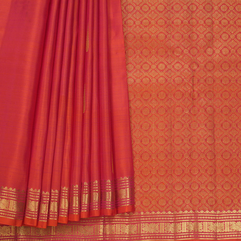 Hayagrivas Handloom Orangish-Pink Kanjivaram Silk Saree KBF776H4-1