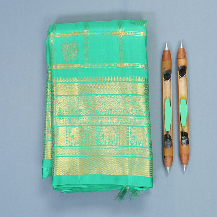 Hayagrivas Handloom Sea Green Kanjivaram Silk Saree KBF776H8-1