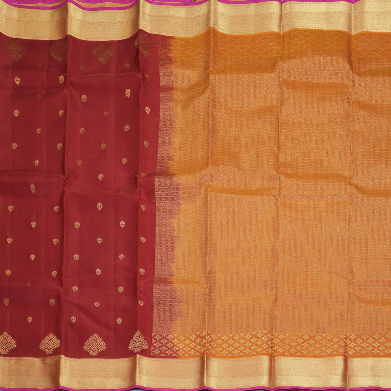 Hayagrivas Handloom Maroon Kanjivaram Silk Saree with Rust Orange Border KBF777H2-5