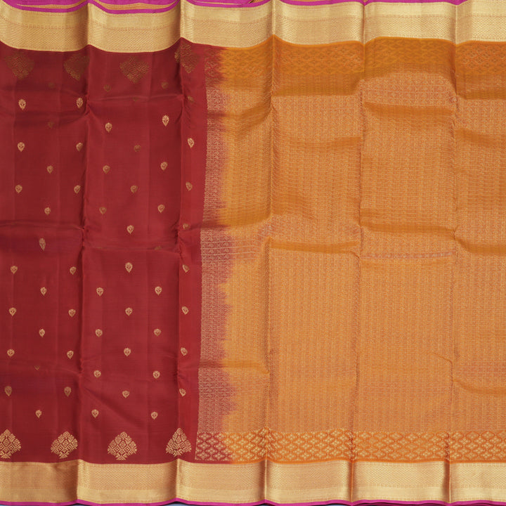 Hayagrivas Handloom Maroon Kanjivaram Silk Saree with Rust Orange Border KBF777H2-5