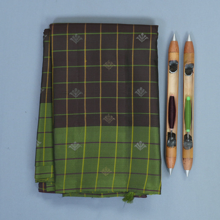 Hayagrivas Handloom Kanchana Brown Kanjivaram Silk Saree with Olive Green Border KBF777H7-3
