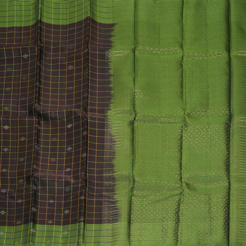 Hayagrivas Handloom Kanchana Brown Kanjivaram Silk Saree with Olive Green Border KBF777H7-3