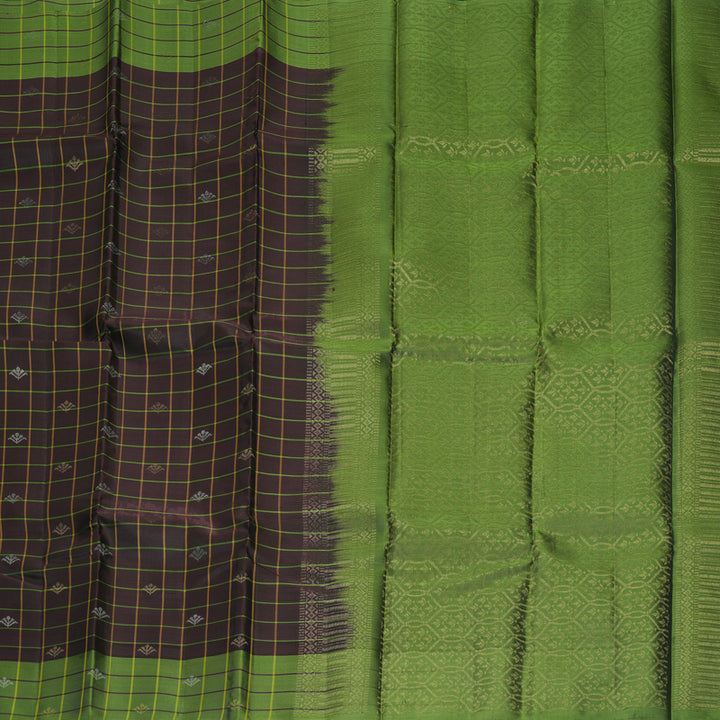 Hayagrivas Handloom Kanchana Brown Kanjivaram Silk Saree with Olive Green Border KBF777H7-3