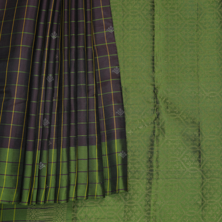 Hayagrivas Handloom Kanchana Brown Kanjivaram Silk Saree with Olive Green Border KBF777H7-3