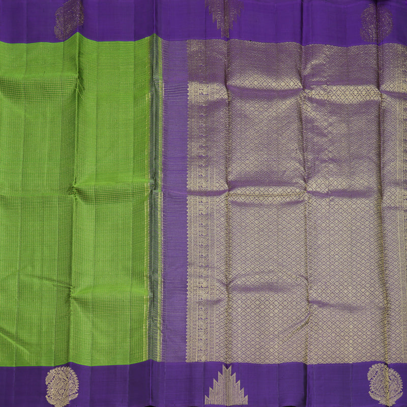 Hayagrivas Handloom Parrot Green Kanjivaram Silk Saree with Purple Border KBF782H3-1