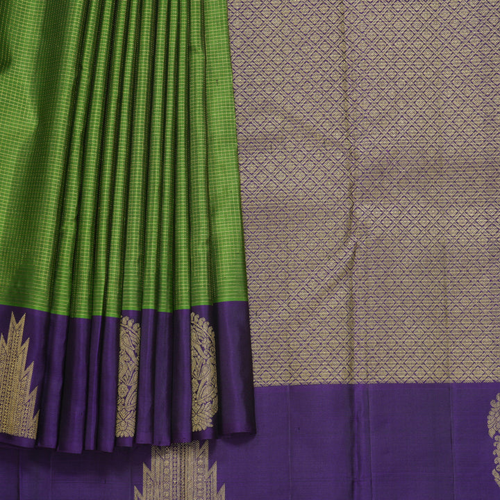 Hayagrivas Handloom Parrot Green Kanjivaram Silk Saree with Purple Border KBF782H3-1