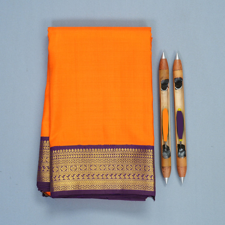 Hayagrivas Handloom Orange Kanjivaram Silk Saree with Purple Border KBF788H2-1