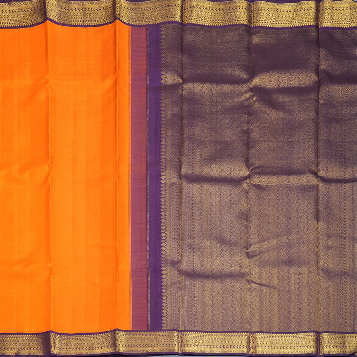 Hayagrivas Handloom Orange Kanjivaram Silk Saree with Purple Border KBF788H2-1