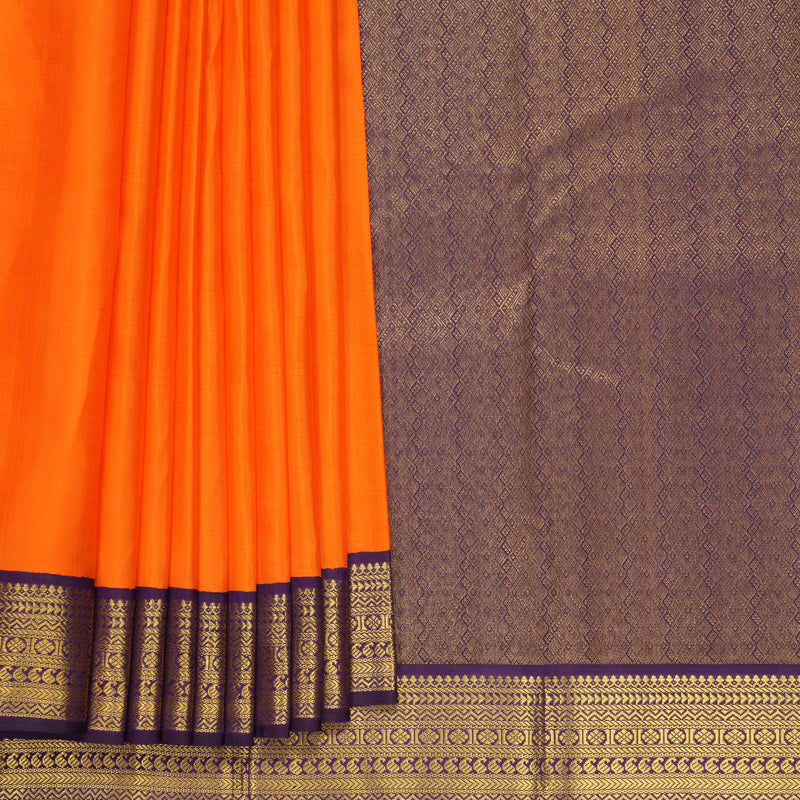 Hayagrivas Handloom Orange Kanjivaram Silk Saree with Purple Border KBF788H2-1