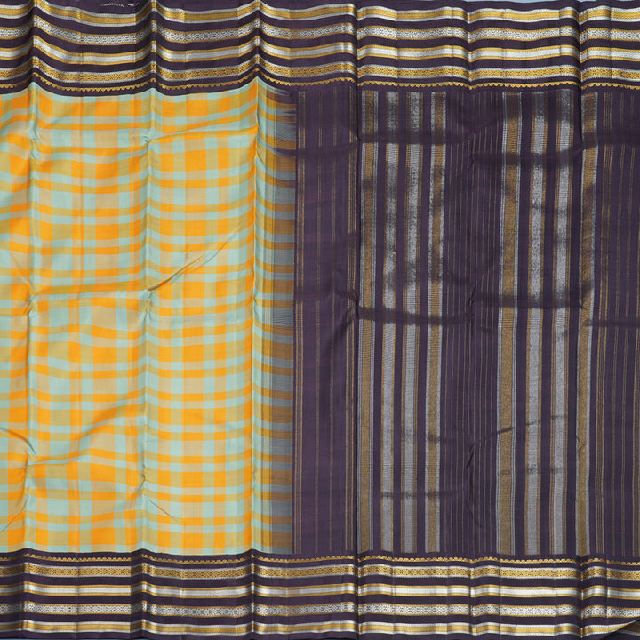 Hayagrivas Handloom Multicolour Checks Kanjivaram Silk Saree with Nagapazham Border KBF789H1-1