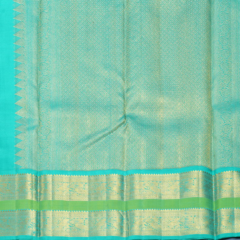 Hayagrivas Handloom Rani Pink Kanjivaram Silk Saree with Bright Teal Border KBF789H2-1