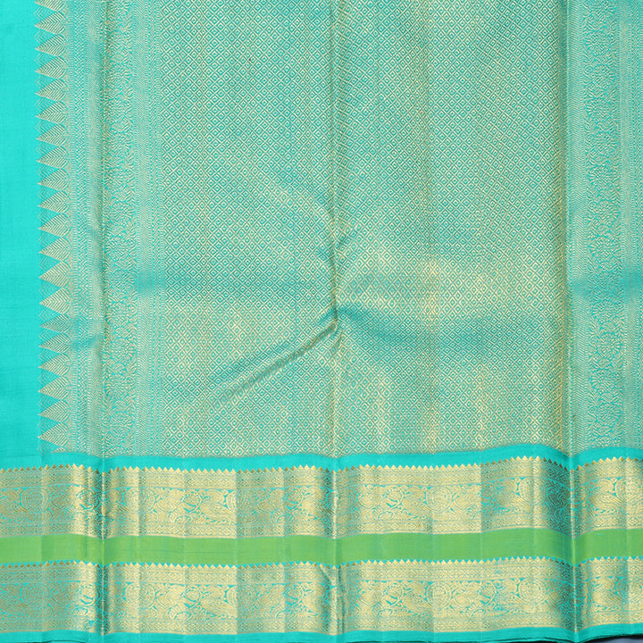 Hayagrivas Handloom Rani Pink Kanjivaram Silk Saree with Bright Teal Border KBF789H2-1