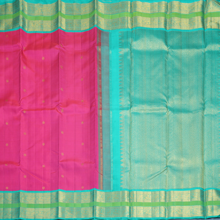 Hayagrivas Handloom Rani Pink Kanjivaram Silk Saree with Bright Teal Border KBF789H2-1