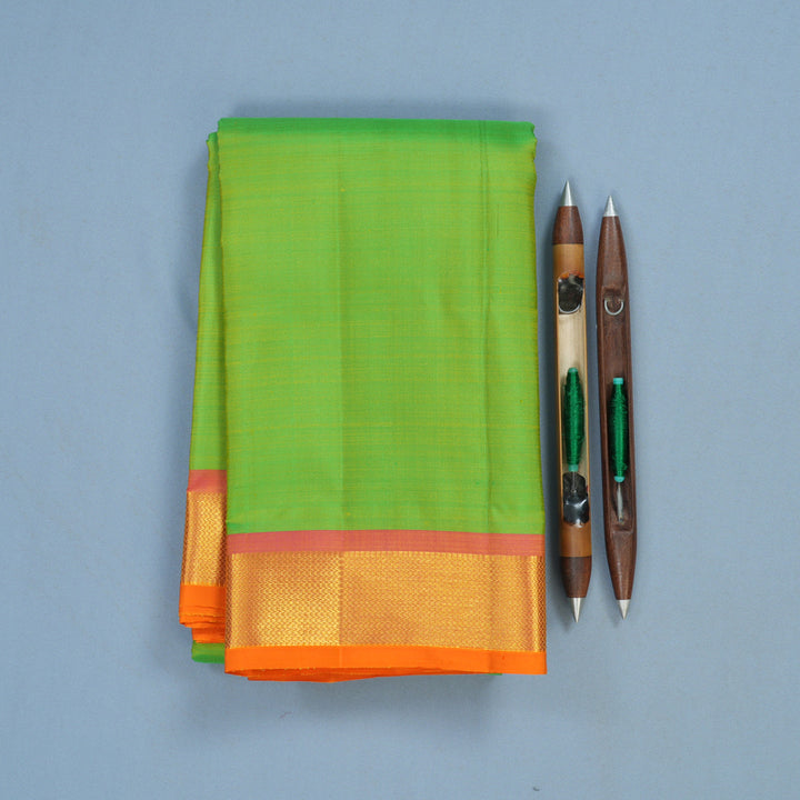 Hayagrivas Handloom Fluorescent Green Kanjivaram Silk Saree with Onion Pink Border KBF78D1-1