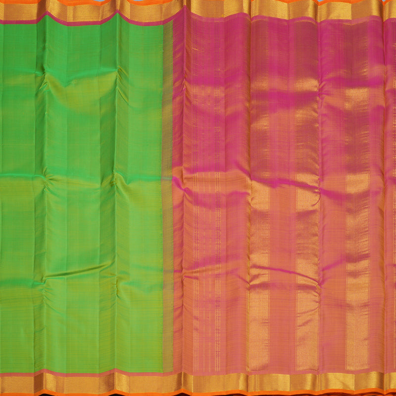 Hayagrivas Handloom Fluorescent Green Kanjivaram Silk Saree with Onion Pink Border KBF78D1-1