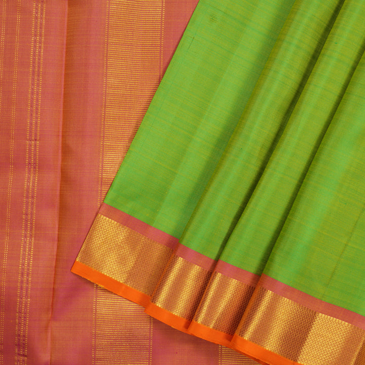 Hayagrivas Handloom Fluorescent Green Kanjivaram Silk Saree with Onion Pink Border KBF78D1-1