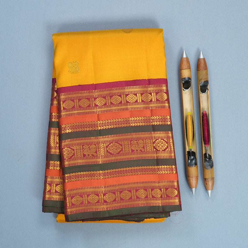 Hayagrivas Handloom Mustard Yellow Kanjivaram Silk Saree with Varisapet Border KBF793H4-1