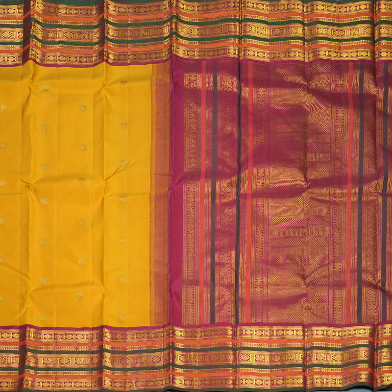 Hayagrivas Handloom Mustard Yellow Kanjivaram Silk Saree with Varisapet Border KBF793H4-1