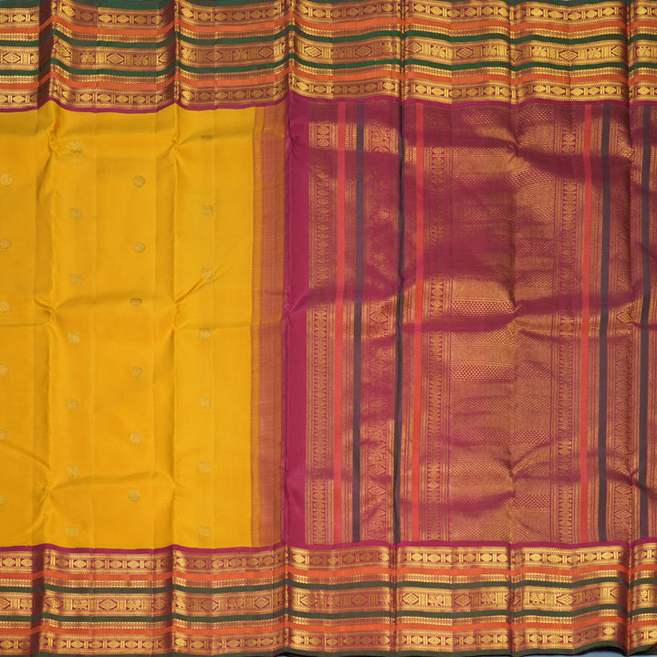 Hayagrivas Handloom Mustard Yellow Kanjivaram Silk Saree with Varisapet Border KBF793H4-1