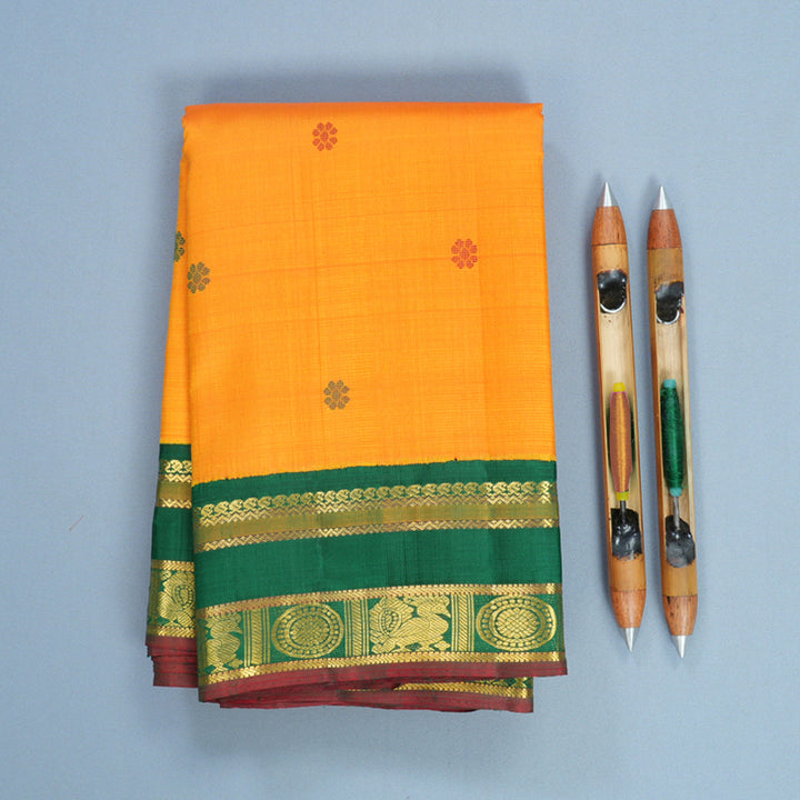 Hayagrivas Handloom Mambazham Orange Kanjivaram Silk Saree with Green Border KBF793H5-1