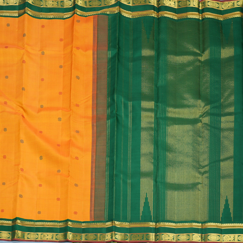 Hayagrivas Handloom Mambazham Orange Kanjivaram Silk Saree with Green Border KBF793H5-1