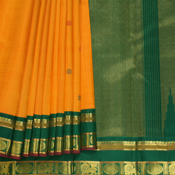 Hayagrivas Handloom Mambazham Orange Kanjivaram Silk Saree with Green Border KBF793H5-1