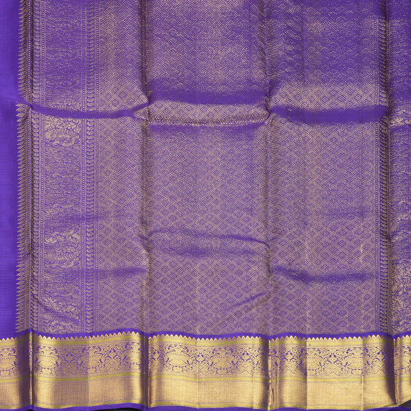 Hayagrivas Handloom Half-White Kanjivaram Silk Saree with Purple Border KBF794H2-2