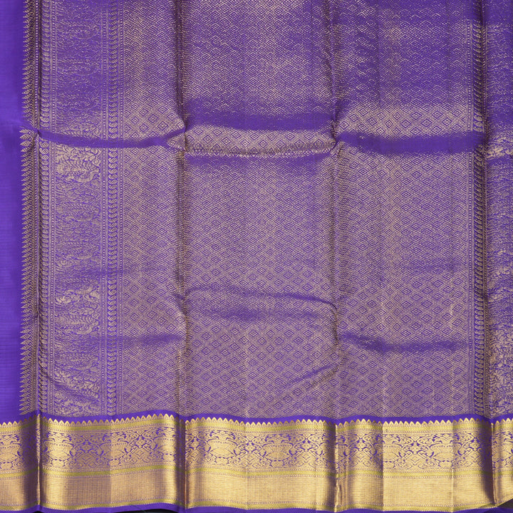 Hayagrivas Handloom Half-White Kanjivaram Silk Saree with Purple Border KBF794H2-2