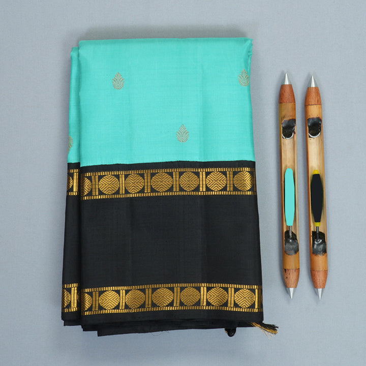Hayagrivas Handloom Sky Blue Kanjivaram Silk Saree with Black Border KBF794H2-3