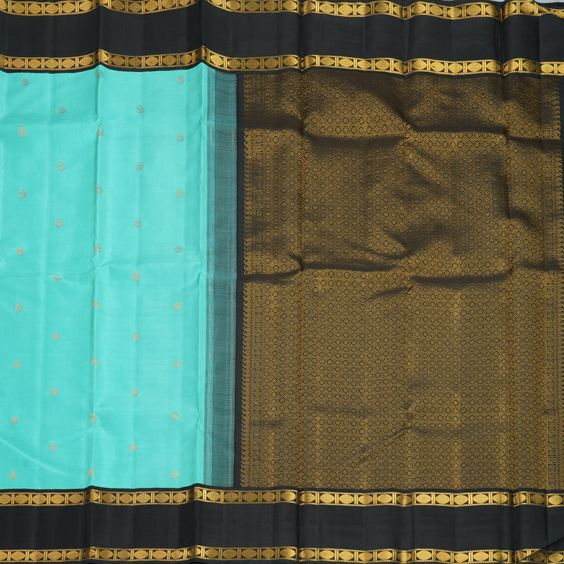 Hayagrivas Handloom Sky Blue Kanjivaram Silk Saree with Black Border KBF794H2-3