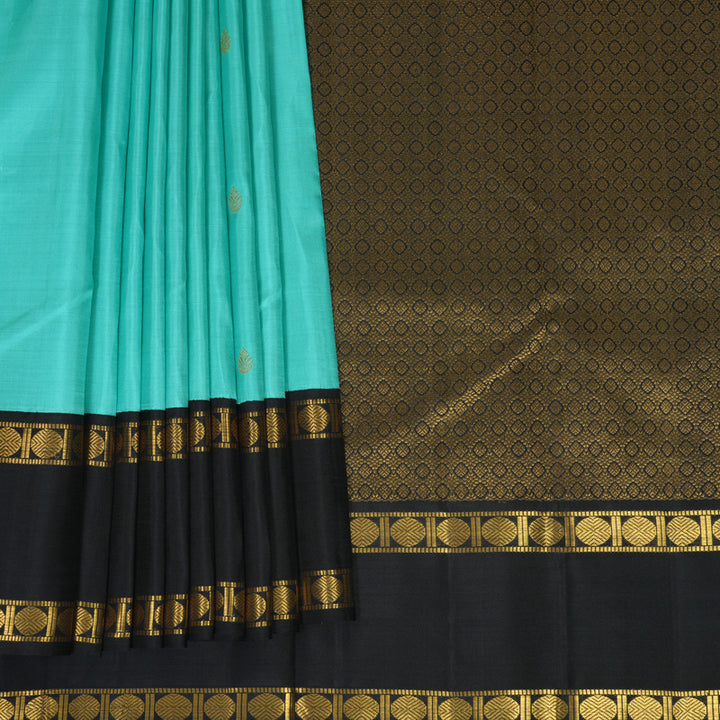 Hayagrivas Handloom Sky Blue Kanjivaram Silk Saree with Black Border KBF794H2-3