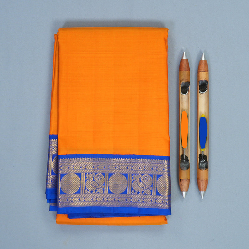 Hayagrivas Handloom Mambazham Orange Kanjivaram Silk Saree with MS Blue Border KBF794H5-1