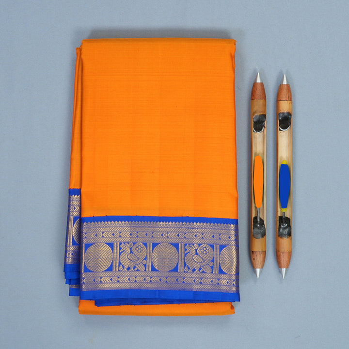 Hayagrivas Handloom Mambazham Orange Kanjivaram Silk Saree with MS Blue Border KBF794H5-1