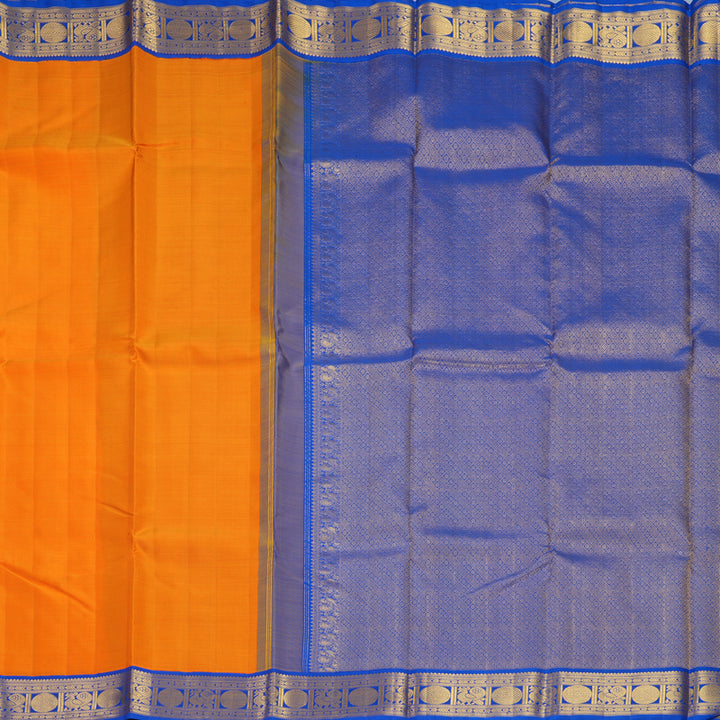 Hayagrivas Handloom Mambazham Orange Kanjivaram Silk Saree with MS Blue Border KBF794H5-1