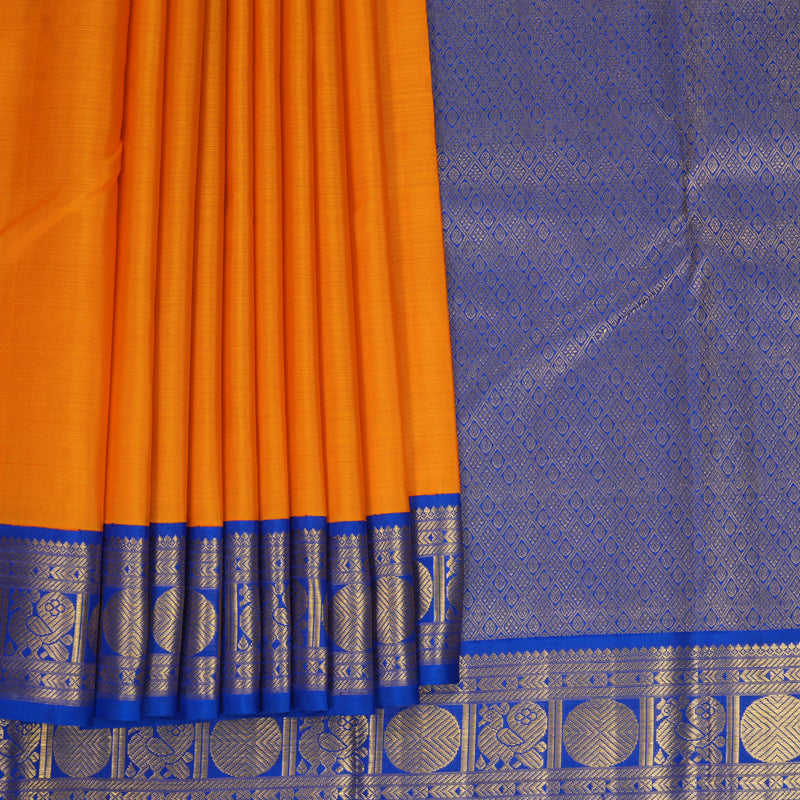 Hayagrivas Handloom Mambazham Orange Kanjivaram Silk Saree with MS Blue Border KBF794H5-1