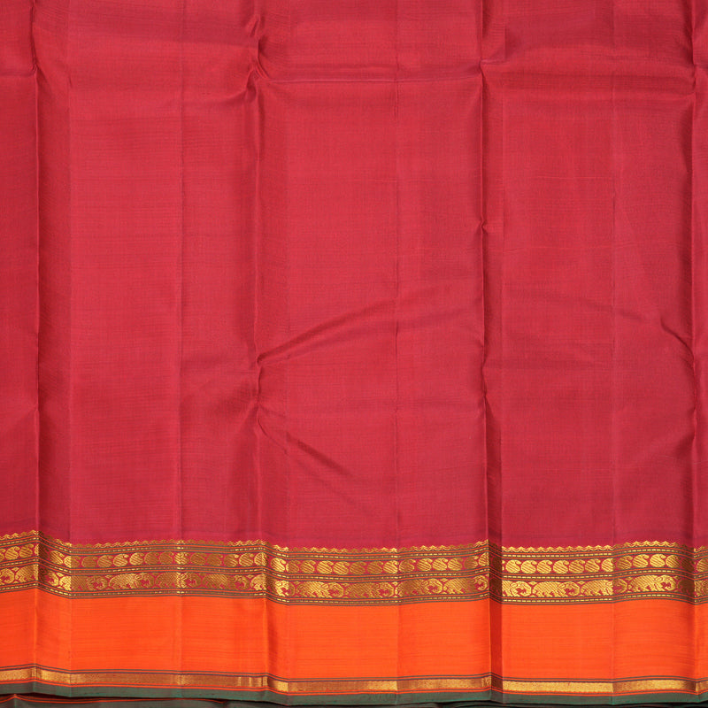 Hayagrivas Handloom White &amp; Beige Checks Kanjivaram Silk Saree with Orange Border KBF796H7-1