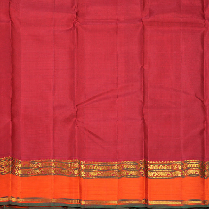 Hayagrivas Handloom White &amp; Beige Checks Kanjivaram Silk Saree with Orange Border KBF796H7-1