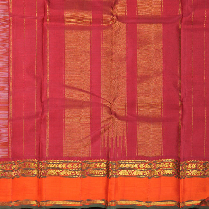 Hayagrivas Handloom White &amp; Beige Checks Kanjivaram Silk Saree with Orange Border KBF796H7-1
